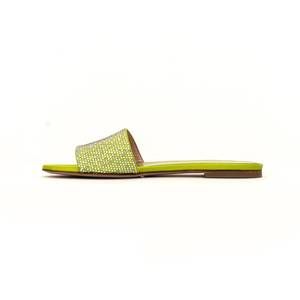 NEW GEDEBE women's cassis satin rhinestone embellished flats in lime